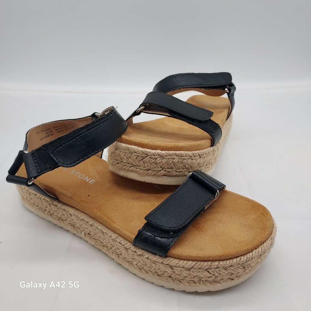 Sun + Stone Rylaan Black Espadrille Platform Wedge Sandals 6M F42199